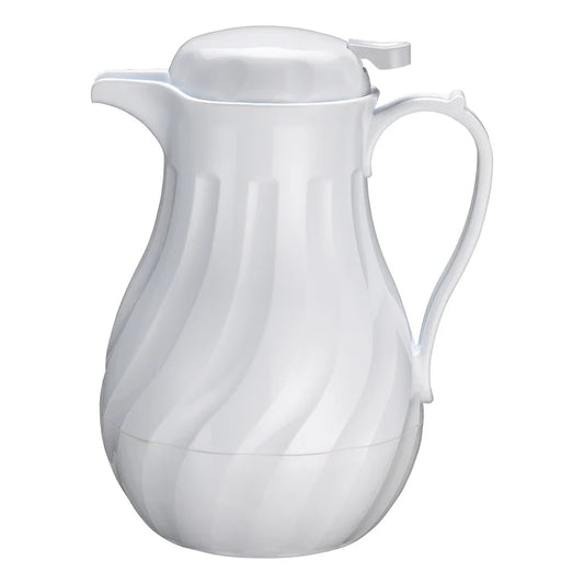 Winco VSW-42W 42 oz. White Swirl Push Button Insulated Beverage Server