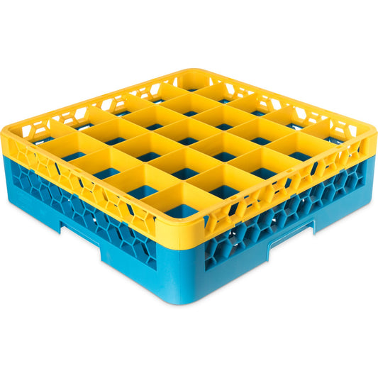 Carlisle RG25-1C411 Yellow-Carlisle Blue 25-Compartment Polypropylene OptiClean Divided Glass Rack with 1 Extender 5.56"