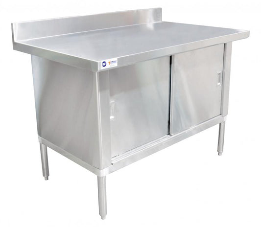 Omcan 24404 30" x 60" 430 Stainless Steel Knock-down Worktable with 4" Backsplash - Overhang Edge