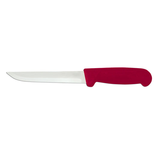 Omcan 11688 6-inch Straight Blade Boning Knife with Red Polypropylene Handle