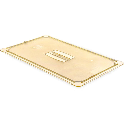 Carlisle 10410U13 Full-Size Amber High Heat Plastic StorPlus Handled Universal Food Pan Lid