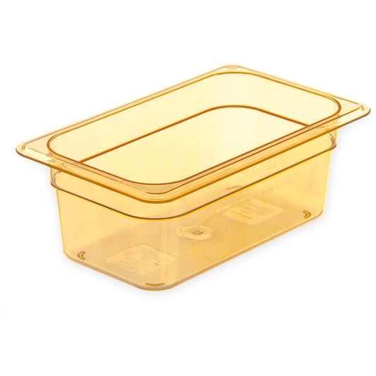 Carlisle 3088113 1/4 Size Amber High Heat Plastic StorPlus Food Pan, 4" Deep