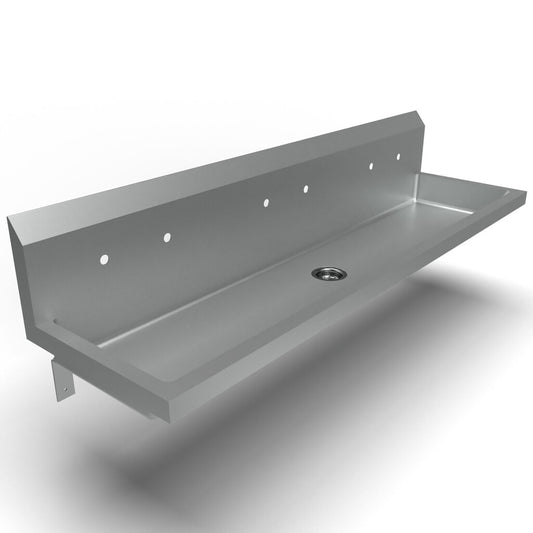 BK Resources MSHSA-72W2 72" 3-Station Stainless Steel Wall-Mount Handwash Sink, 8" O.C. Splash Mount
