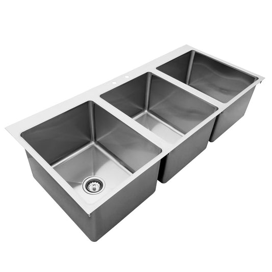 Omcan 44604 16" x 20" x 12" Flat Top Stainless Steel Triple Drop in Sink
