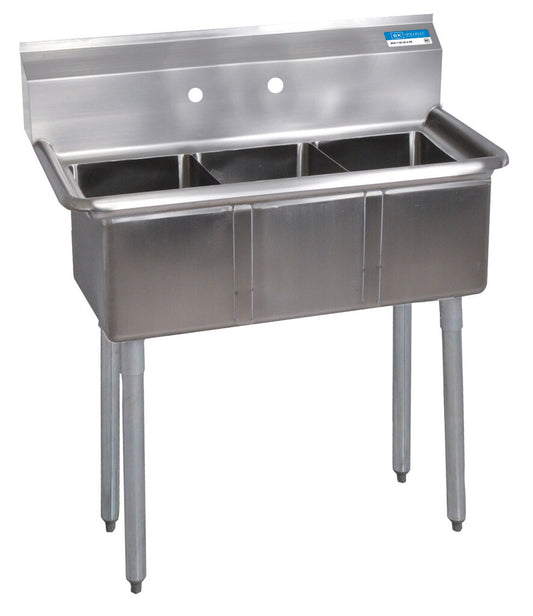 BK Resources ES-3-1014-10 3-Compartment Stainless Steel Economy Sink 14L X 10W X 10D Bowls