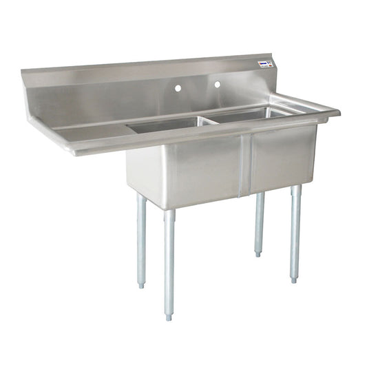 Omcan 25256 24" x 24" x 14" Two Tub Sink with 1.8" Corner Drain and Left Drain Board