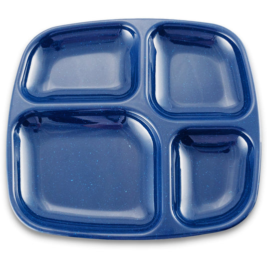 Carlisle 4398450 10" x 9.75" Dark Blue 4-Compartment Melamine Right Hand Tray