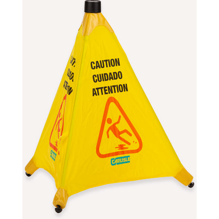 Carlisle 3694204 20" Yellow Nylon Fabric Pop-Up Caution Cone
