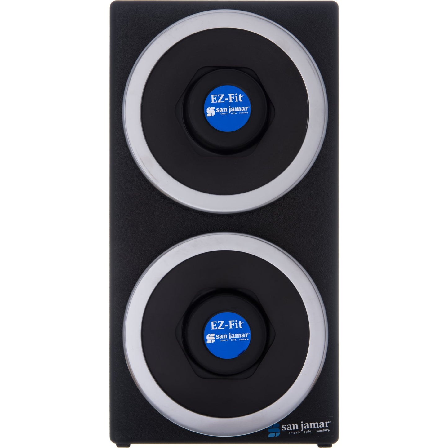 San Jamar C2902 Black 2-Slot EZ-Fit Vertical Countertop Cup Dispenser Cabinet with Metal Trim Ring