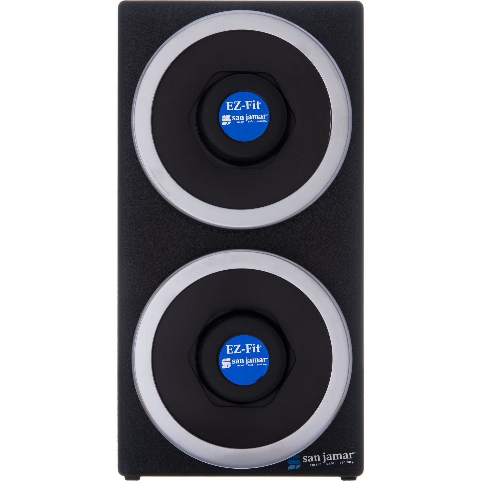 San Jamar C2902 Black 2-Slot EZ-Fit Vertical Countertop Cup Dispenser Cabinet with Metal Trim Ring