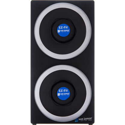 San Jamar C2902 Black 2-Slot EZ-Fit Vertical Countertop Cup Dispenser Cabinet with Metal Trim Ring