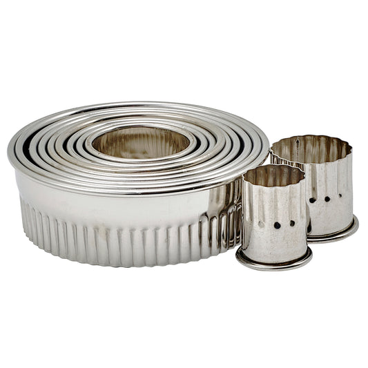 Winco CST-1 11-Piece Stainless Steel Cookie Cutter Set, Fluted Round