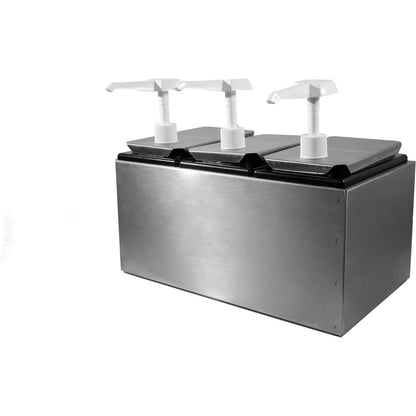 Carlisle 38503 Stainless Steel Condiment Topping Rail with 3 Standard Pumps & Jars