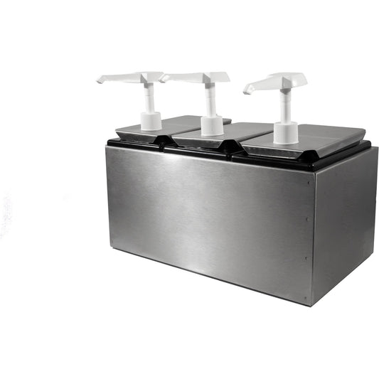 Carlisle 38503 Stainless Steel Condiment Topping Rail with 3 Standard Pumps & Jars