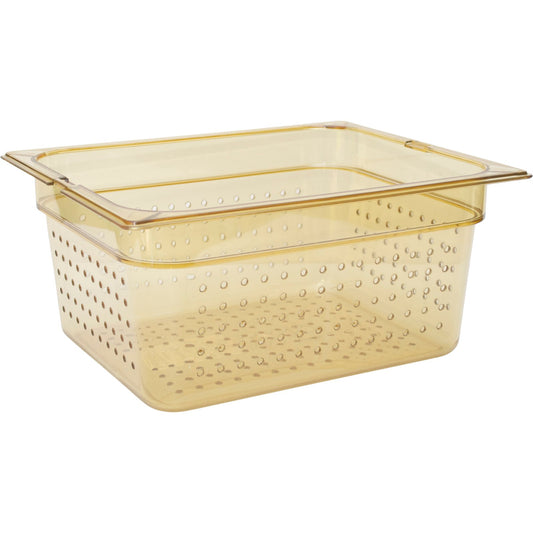Carlisle 10422P13 1/2 Size Amber High Heat Plastic StorPlus Perforated Food Pan, 6" Deep