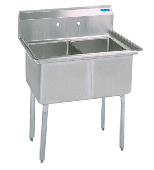 BK Resources BKS-2-24-14 2-Compartment Stainless Steel Sink 24L X 24W X 14D Bowls