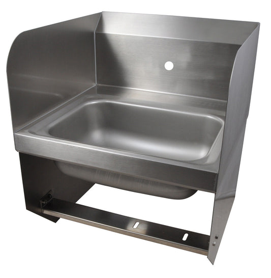 BK Resources BKHS-W-1410-1-SS-BKK Stainless Steel Hand Sink with Side Splash & Knee Valve Brackets, 1 Hole 14”x10”x5”