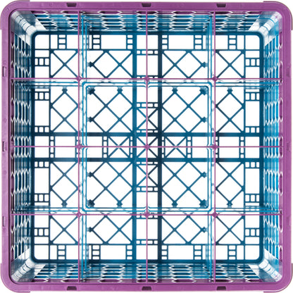 Carlisle RG16-4C414 Lavender-Carlisle Blue 16-Compartment Polypropylene OptiClean Divided Glass Rack with 4 Extenders 10.3"