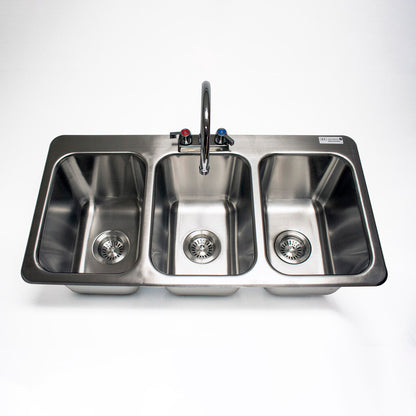 BK Resources DDI3-10141024-P-G 3-Compartment Stainless Steel Dropin Sink 14L X 10W X 10D Bowls w/Faucet