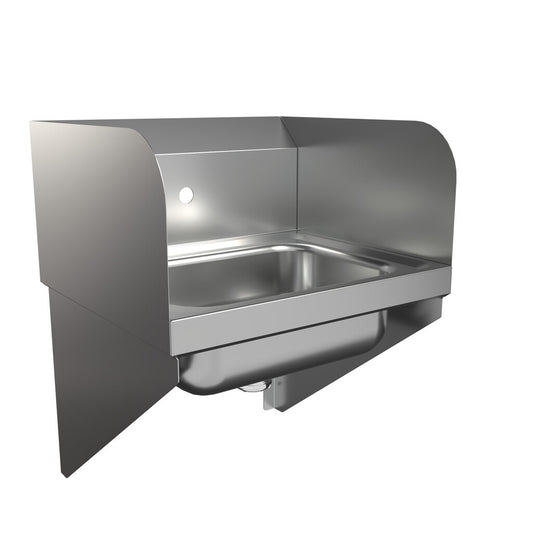 BK Resources BKHS-W-1410-B-P-G 22" X 20" Stainless Steel Wall-Mount Hand Sink with Side Supports , Splash Mount, Faucet Included, 14" x 10" Bowl