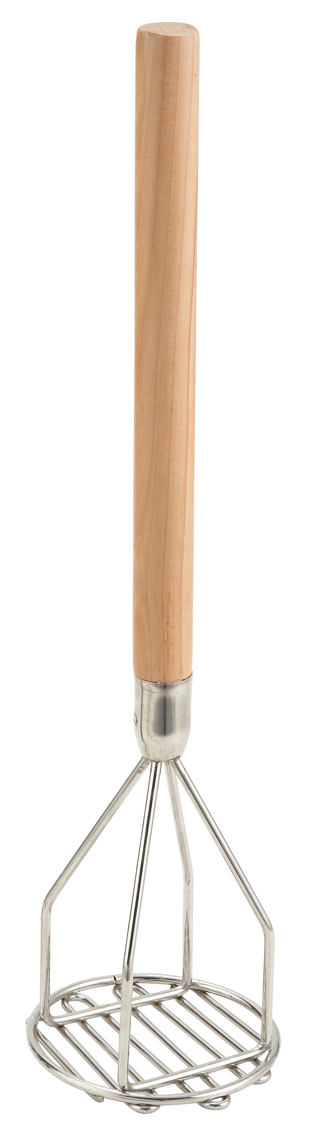 Winco PTM-18R 4" x 18" Chrome-Plated Potato Masher, Wooden Handle