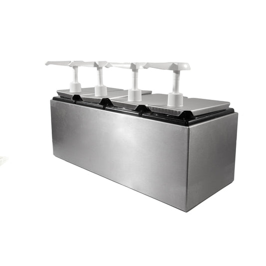 Carlisle 38504 Stainless Steel Condiment Topping Rail with 4 Standard Pumps & Jars