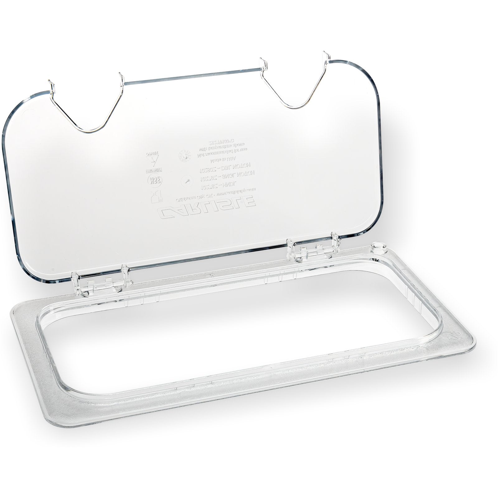 Carlisle 10280Z07 1/3 Size Clear StorPlus EZ Access Hinged Notched Universal Food Pan Lid
