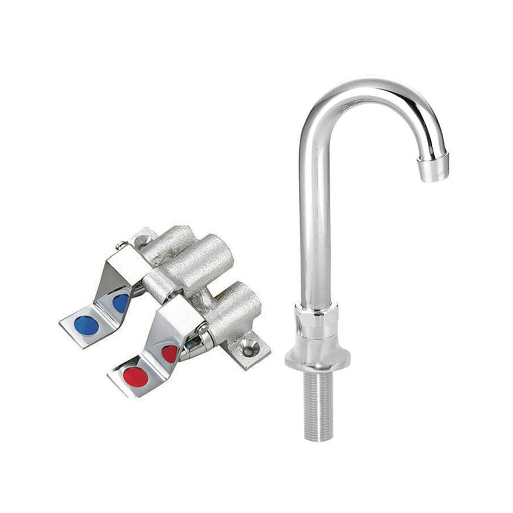 BK Resources BKDMFV-DGS-G Dual Pedal Metering Foot Valve Kit w/ Deck Mount Faucet - 3.5" Gooseneck Spout