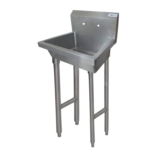 BK Resources MSHS-24F2 24" Single Station Stainless Steel Freestanding Handwash Sink, 2 Holes, 8"O.C.Splash Mount
