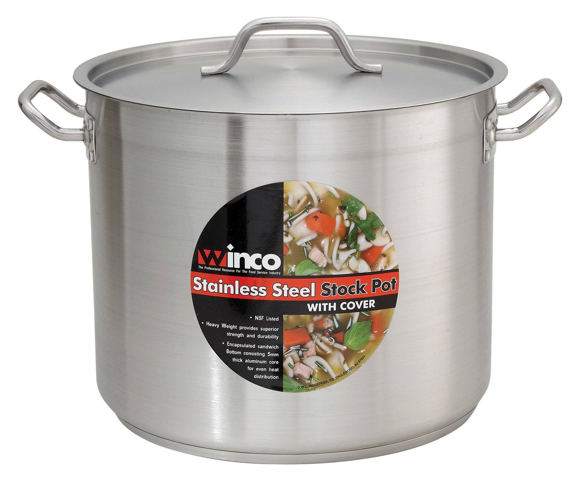 Winco SST-24 24 Qt. Stainless Steel Stock Pot w/ Cover