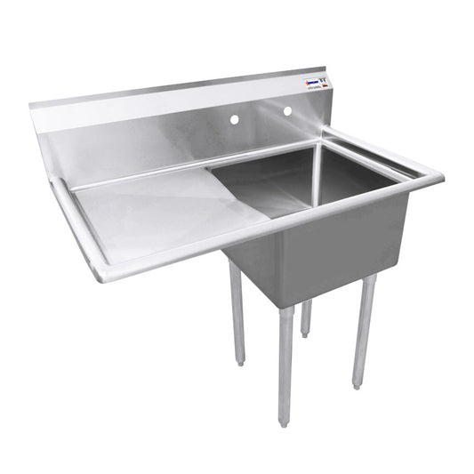Omcan 25247 18" x 18" x 11" One Tub Sink with 1.8" Corner Drain and Left Drain Board