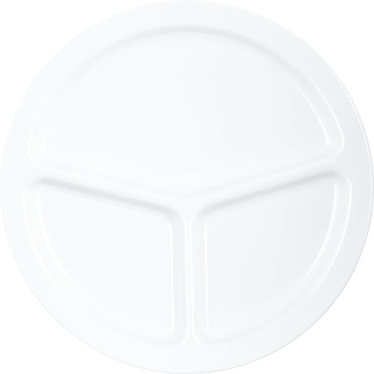 Carlisle KL10202 10" White 3-Compartment Kingline Melamine Plate