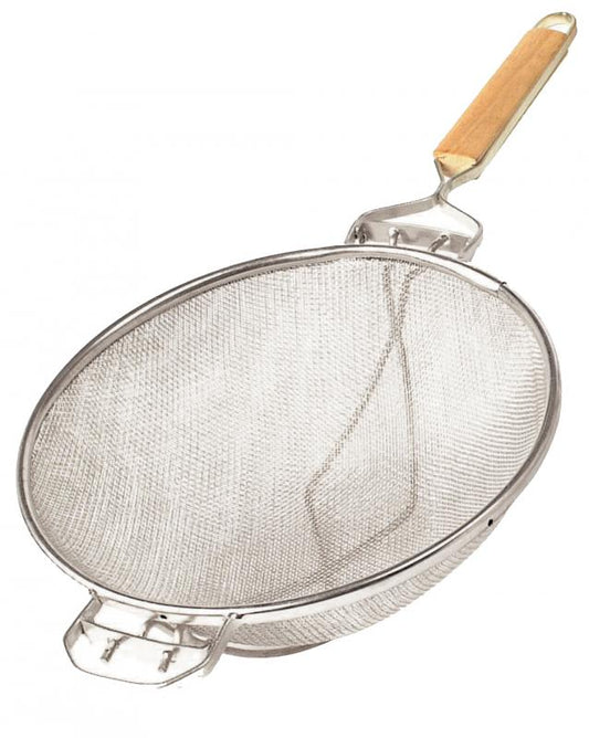 Omcan 81002 10.5" Stainless Steel Mesh Strainer with Reinforced Double Mesh and Flat Handle
