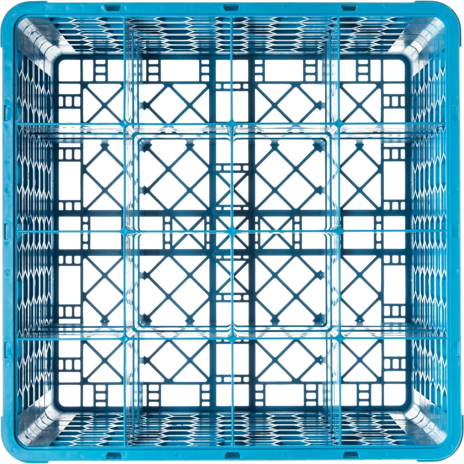 Carlisle RG16-514 Carlisle Blue 16-Compartment Polypropylene OptiClean Divided Glass Rack with 5 Extenders 11.9"