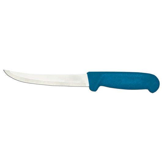 Omcan 11775 6-inch Curved Blade Boning Knife with Blue Polypropylene Handle