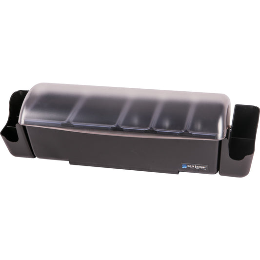 San Jamar BD4023S 9 Pint Black 5-Tray Dome Garnish Center