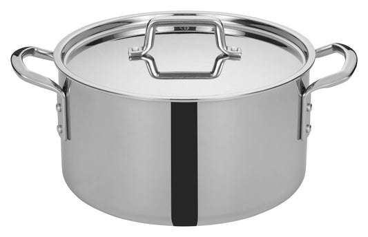 Winco TGSP-12 12 Qt. Stainless Steel Triply Stock Pot w/ Cover