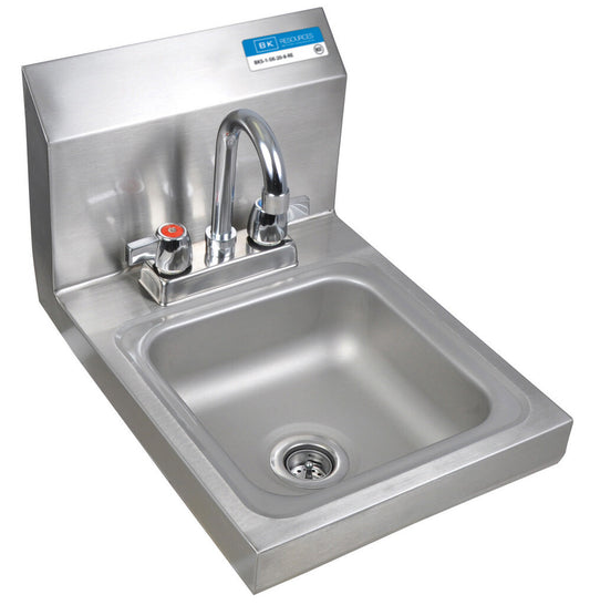 BK Resources BKHS-D-SS-P-G Stainless Steel Space Saver Hand Sink w/ Faucet, 2 Holes 9"x9" Bowl
