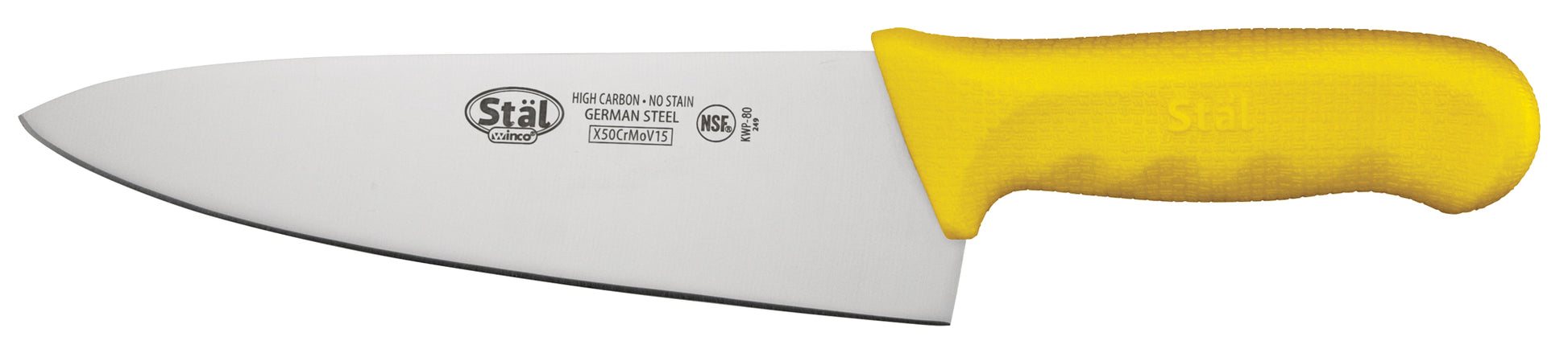 Winco KWP-80Y 8" Yellow Polypropylene Handle Cook's Knife