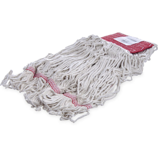 Carlisle 369552B00 Large White/Red Cotton Flo-Pac Looped-End Mop w/ Red Band