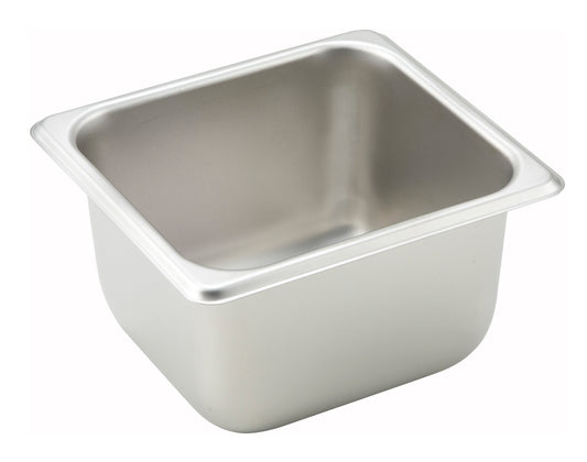 Winco SPS4 1/6 Size Stainless Steel Straight-sided Steam Pan, 4" Deep