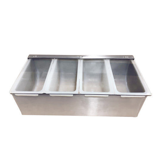 Omcan 80865 4-Compartment Stainless Steel Condiment Holder with Clear Cover