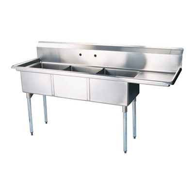 Thorinox TTS-2424-R24 Triple 24" x 24" Sink with Right Drainboard