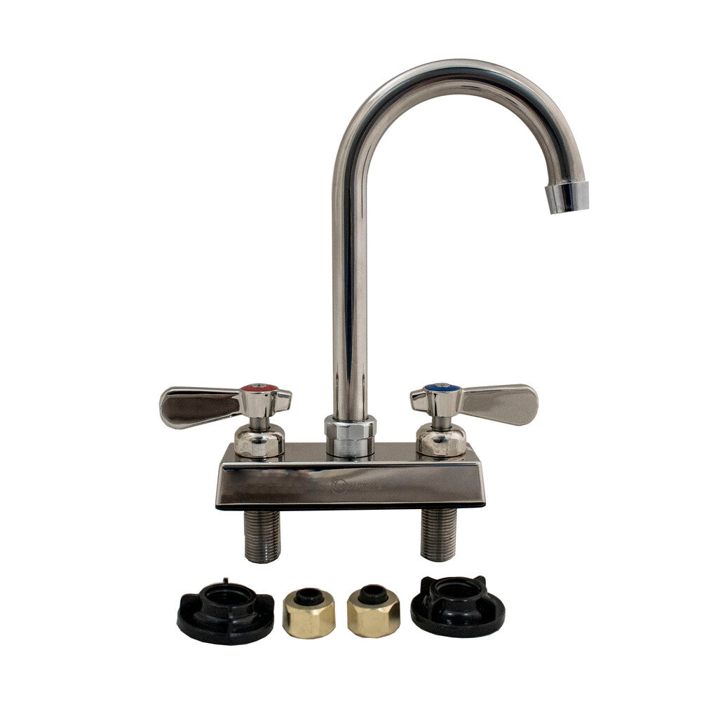 BK Resources EVO-4DM-4G Stainless Steel Evolution 4" Deck Mount Faucet, 4.5" Gooseneck Spout