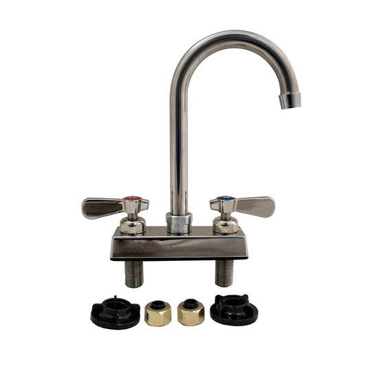 BK Resources EVO-4DM-4G Stainless Steel Evolution 4" Deck Mount Faucet, 4.5" Gooseneck Spout