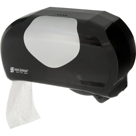 San Jamar R3670BKSS Black-Stainless Steel Dual Plastic Summit Versatwin Standard Roll Tissue Dispenser, 1.5" core