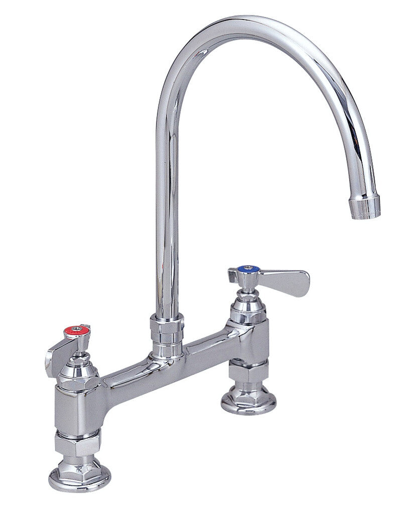 BK Resources BKF8HD-3G-G 8" Chrome-Plated Brass O.C. Optiflow Deck Mount Faucet W/3.5" Gooseneck Spout