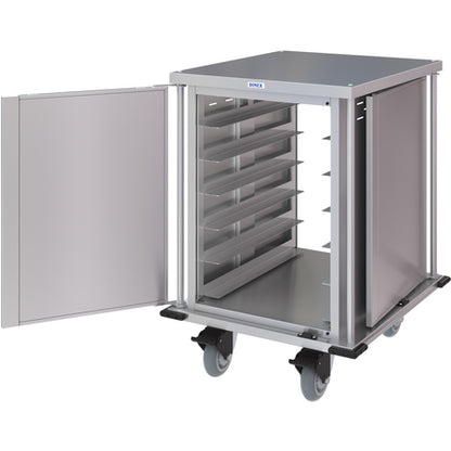 Dinex DXPTQC2T1DPT12 2 Trays Per Slide 12 Trays Single Door Stainless Steel Dinex Totally Quiet Compact Meal Delivery Cart