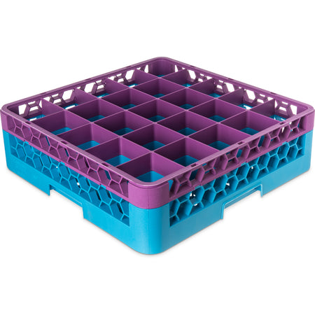 Carlisle RG25-1C414 Lavender-Carlisle Blue 25-Compartment Polypropylene OptiClean Divided Glass Rack with 1 Extender 5.56"