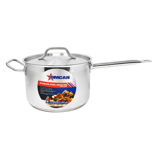 Omcan 80435 7.5 Qt Stainless Steel Sauce Pan with Cover and Handle